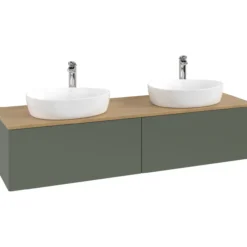 V&b antao servantskap 2 skuffer glatt 1600x360x500 for 2 serv. m/kranhull grønn/eik