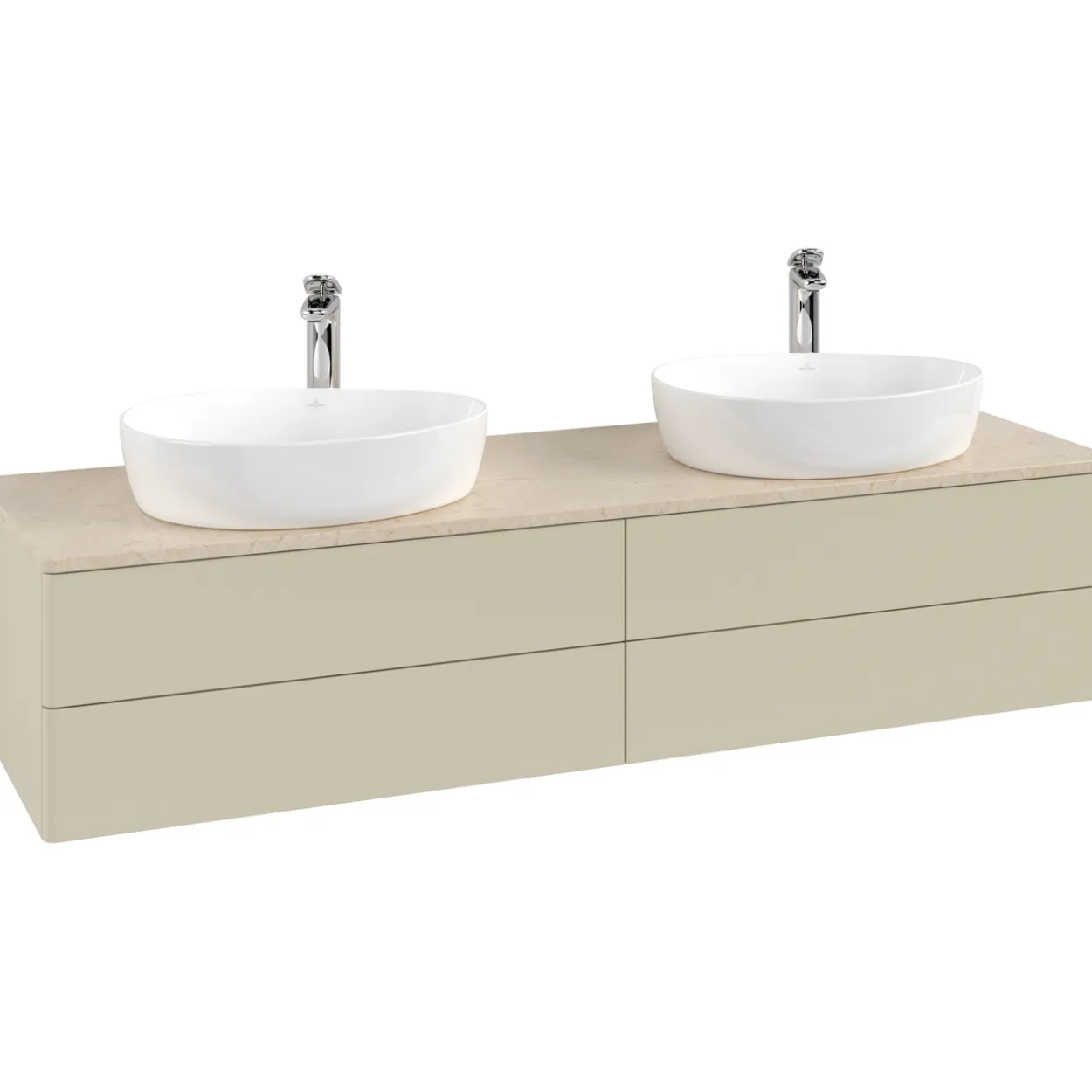 V&b antao servantskap 4 skuffer glatt 1600x360x500 for 2 serv. m/kranhull silkegrå/créme