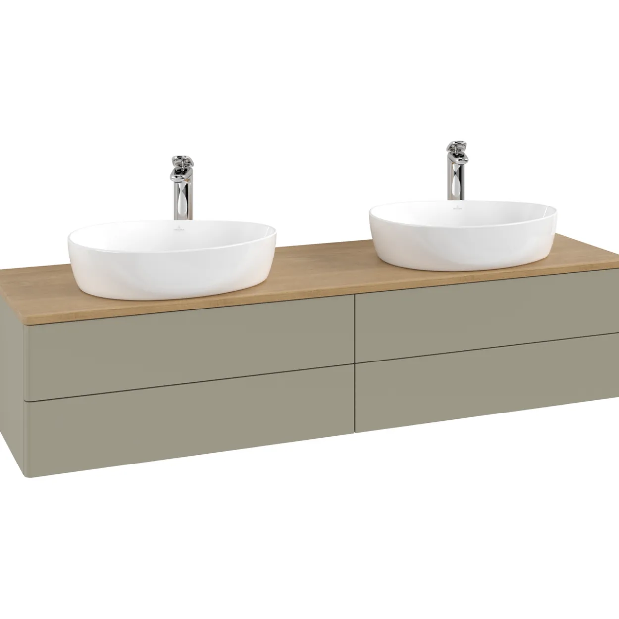 V&b antao servantskap 4 skuffer glatt 1600x360x500 for 2 serv. m/kranhull stengrå/eik
