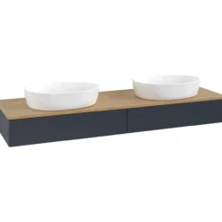 V&b antao servantskap 2 skuffer glatt 1600x190x500 for 2 serv. u/kranhull blå/eik
