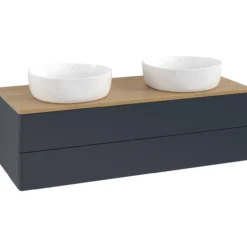 V&b antao servantskap 2 skuffer glatt 1200x360x500 for 2 serv. u/kranhull blå/eik