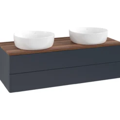V&b antao servantskap 2 skuffer glatt 1200x360x500 for 2 serv. u/kranhull blå/valnøtt