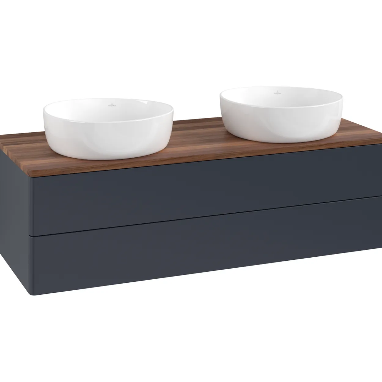 V&b antao servantskap 2 skuffer glatt 1200x360x500 for 2 serv. u/kranhull blå/valnøtt