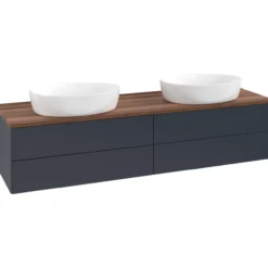 V&b antao servantskap 4 skuffer glatt 1600x360x500 for 2 serv. u/kranhull blå/valnøtt