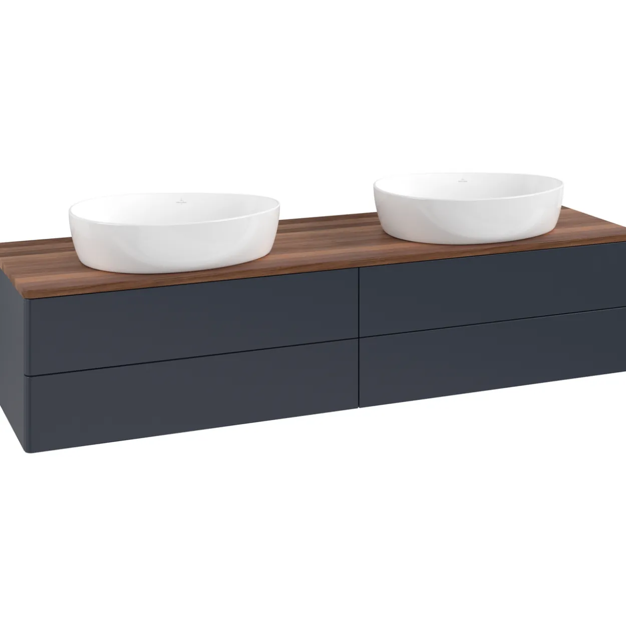 V&b antao servantskap 4 skuffer glatt 1600x360x500 for 2 serv. u/kranhull blå/valnøtt