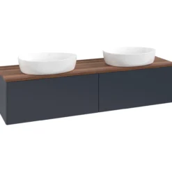 V&b antao servantskap 2 skuffer glatt 1600x360x500 for 2 serv. u/kranhull blå/valnøtt