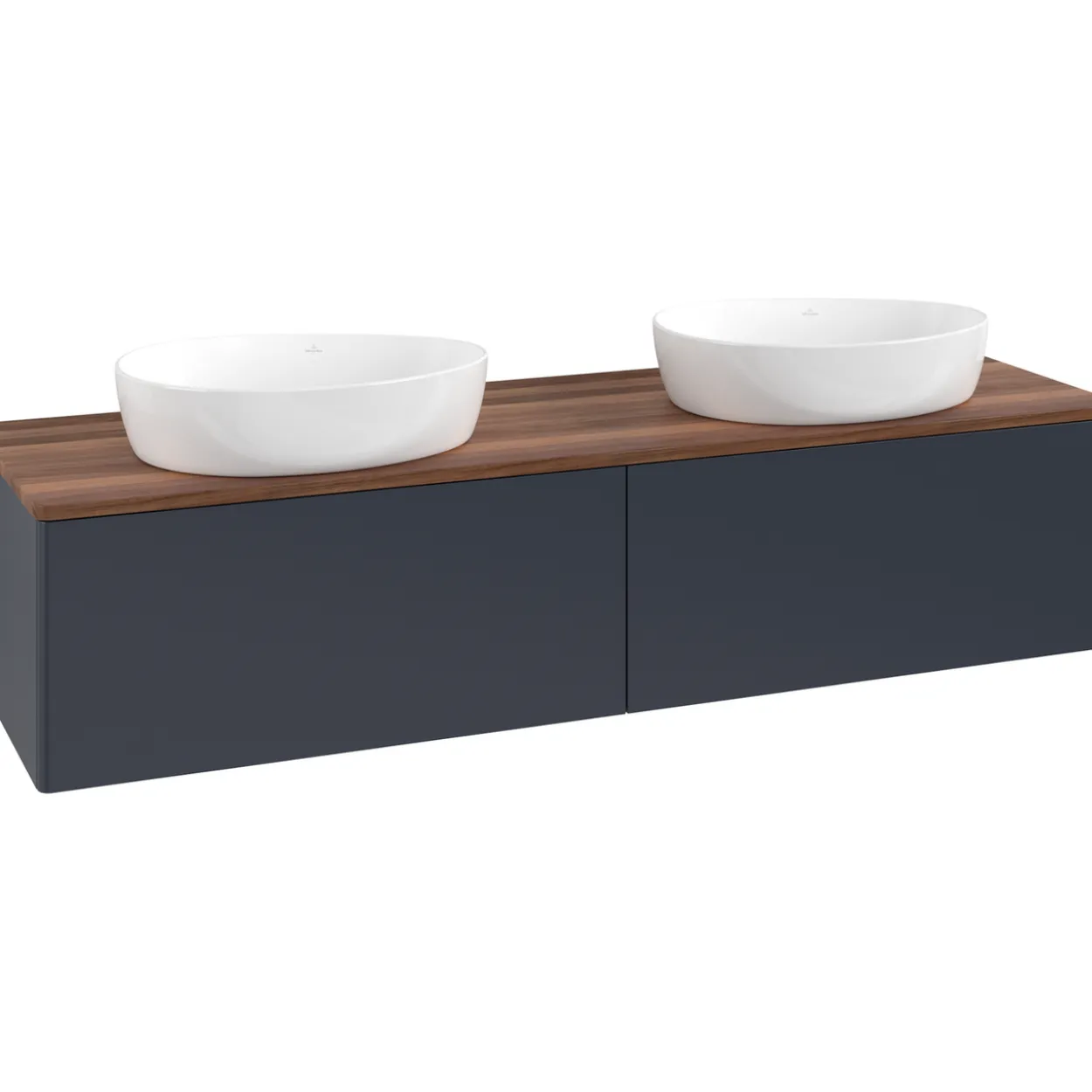V&b antao servantskap 2 skuffer glatt 1600x360x500 for 2 serv. u/kranhull blå/valnøtt