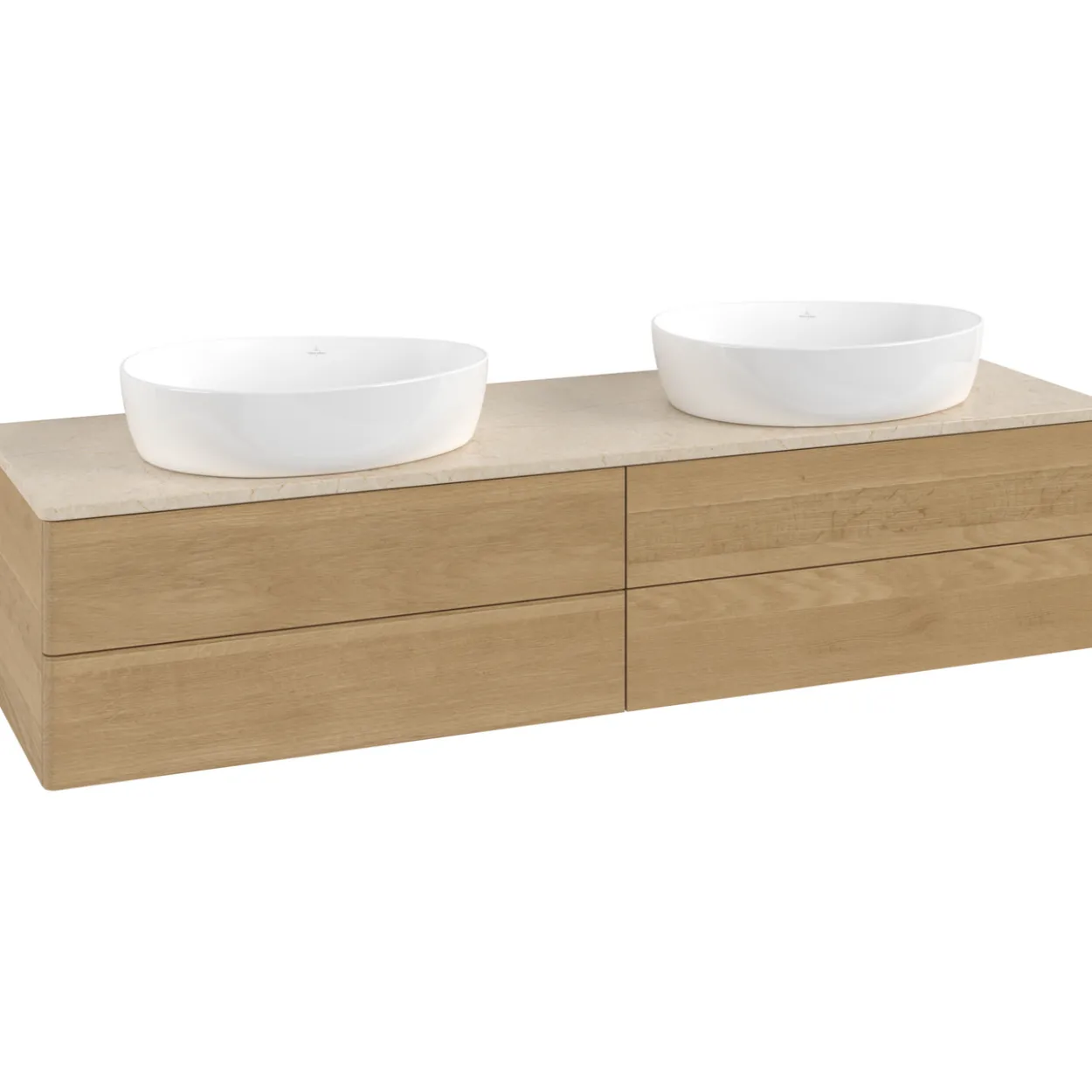 V&b antao servantskap 4 skuffer glatt 1600x360x500 for 2 serv. u/kranhull eik/créme