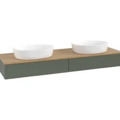 V&b antao servantskap 2 skuffer glatt 1600x190x500 for 2 serv. u/kranhull grønn/eik