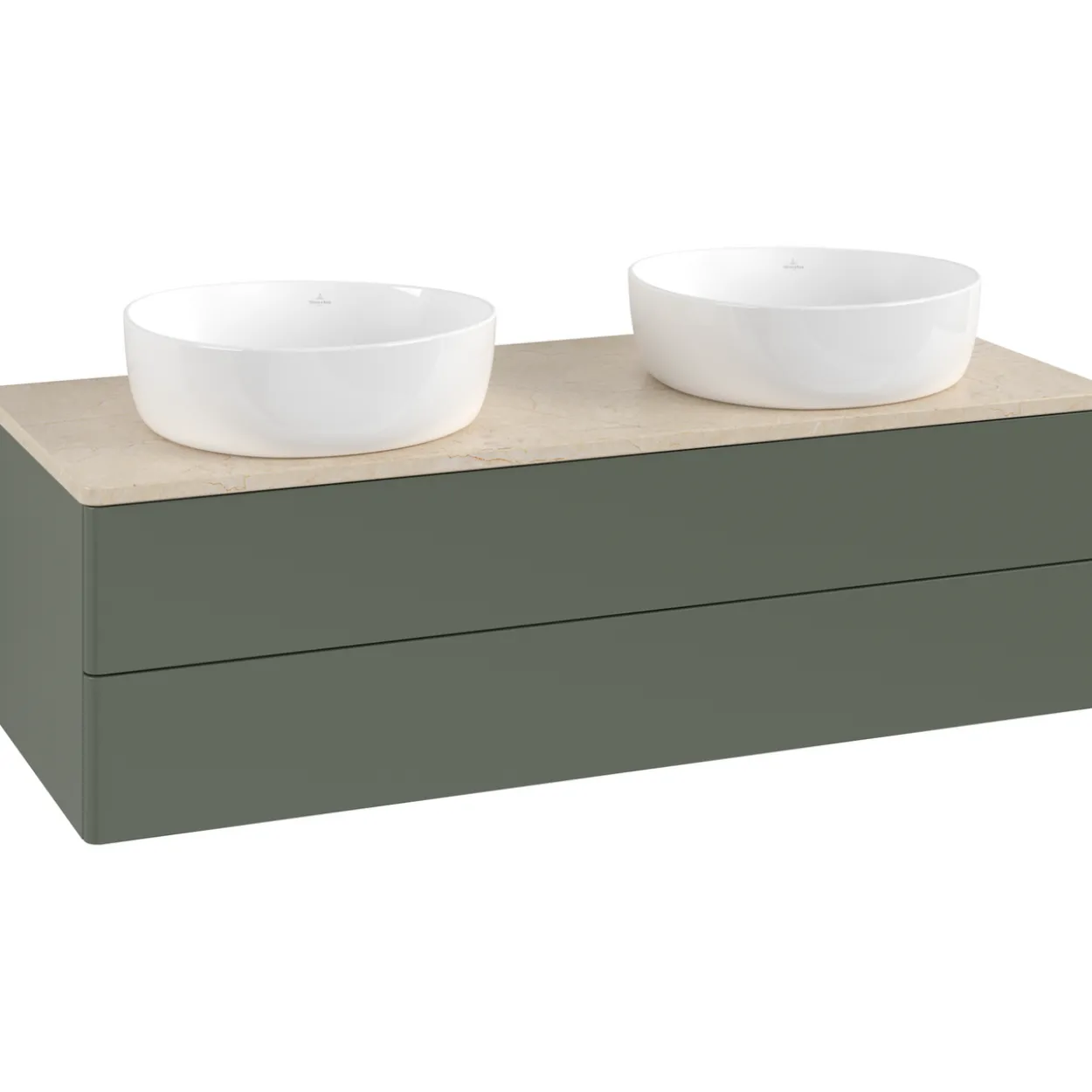 V&b antao servantskap 2 skuffer glatt 1200x360x500 for 2 serv. u/kranhull grønn/créme