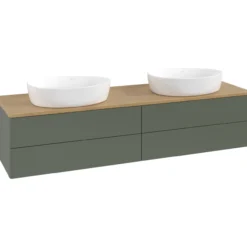 V&b antao servantskap 4 skuffer glatt 1600x360x500 for 2 serv. u/kranhull grønn/eik