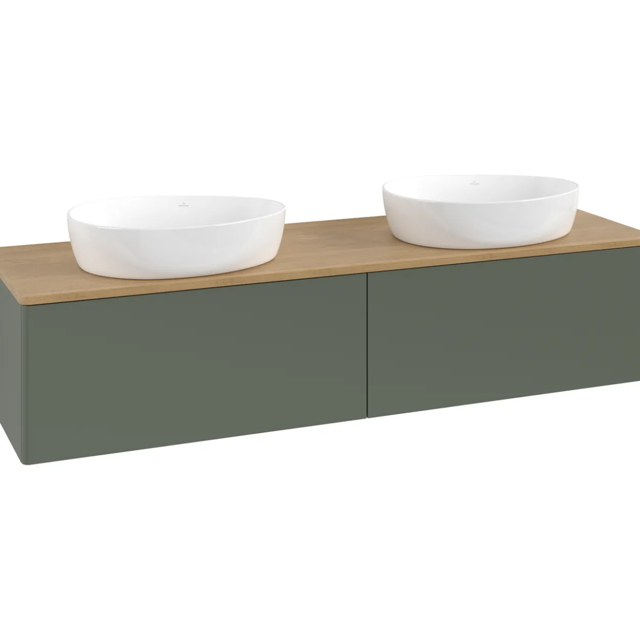 V&b antao servantskap 2 skuffer glatt 1600x360x500 for 2 serv. u/kranhull grønn/eik