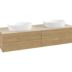 V&b antao servantskap 4 skuffer glatt 1600x360x500 for 2 serv. u/kranhull m/lys eik/créme