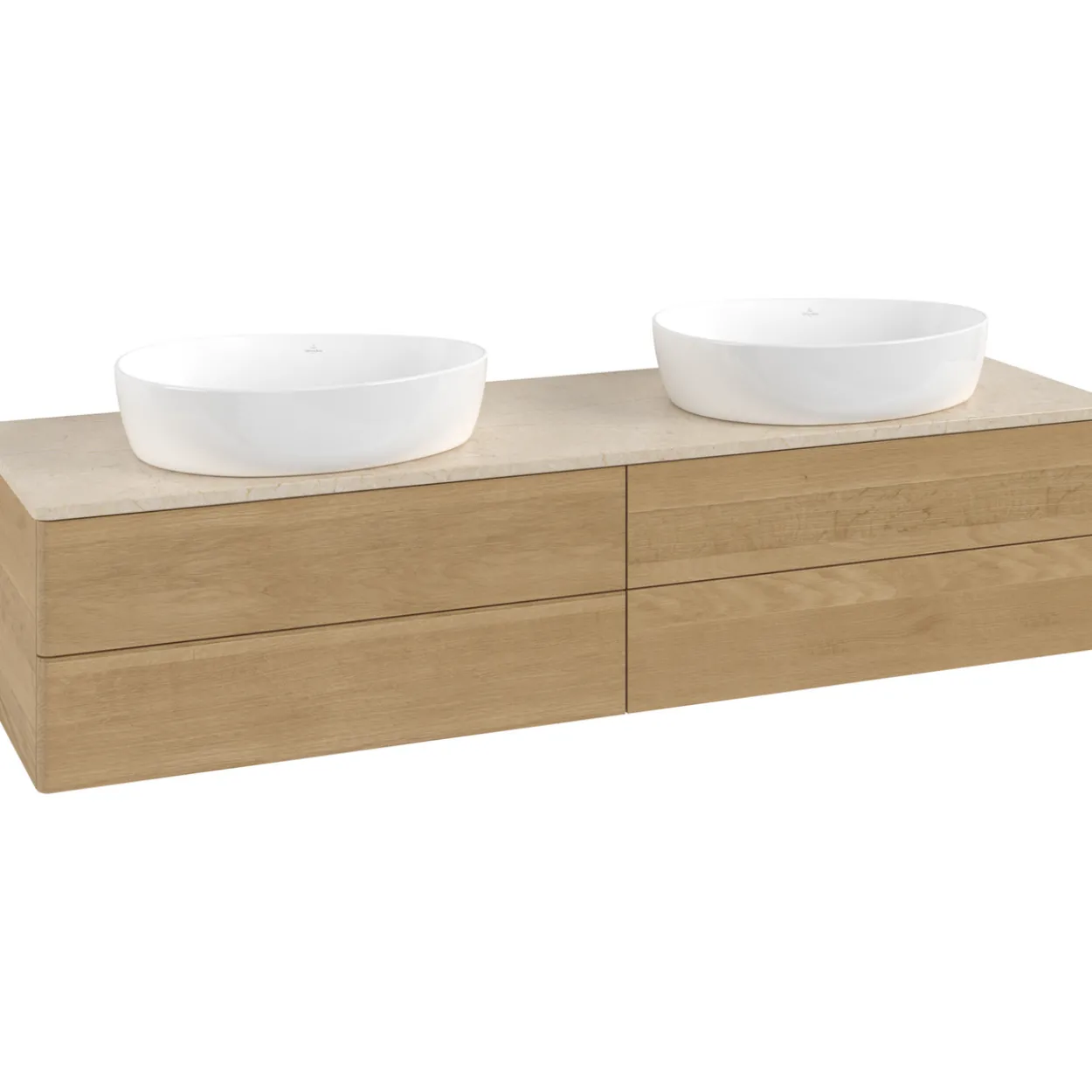 V&b antao servantskap 4 skuffer glatt 1600x360x500 for 2 serv. u/kranhull m/lys eik/créme