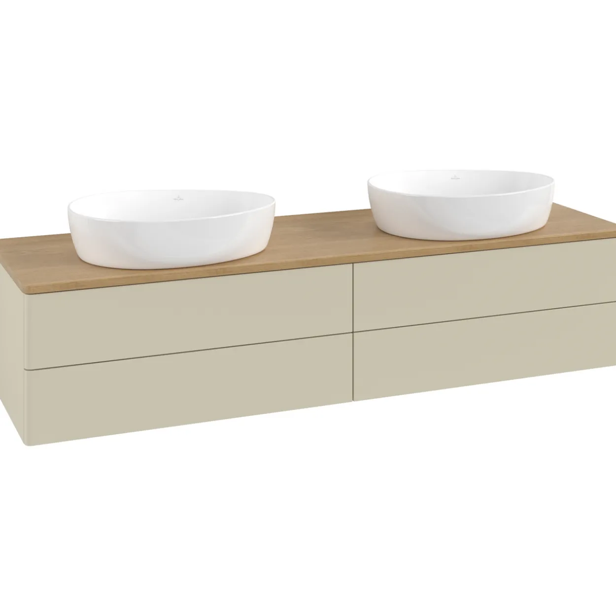V&b antao servantskap 4 skuffer glatt 1600x360x500 for 2 serv. u/kranhull silkegrå/eik