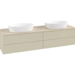 V&b antao servantskap 4 skuffer glatt 1600x360x500 for 2 serv. u/kranhull silkegrå/créme