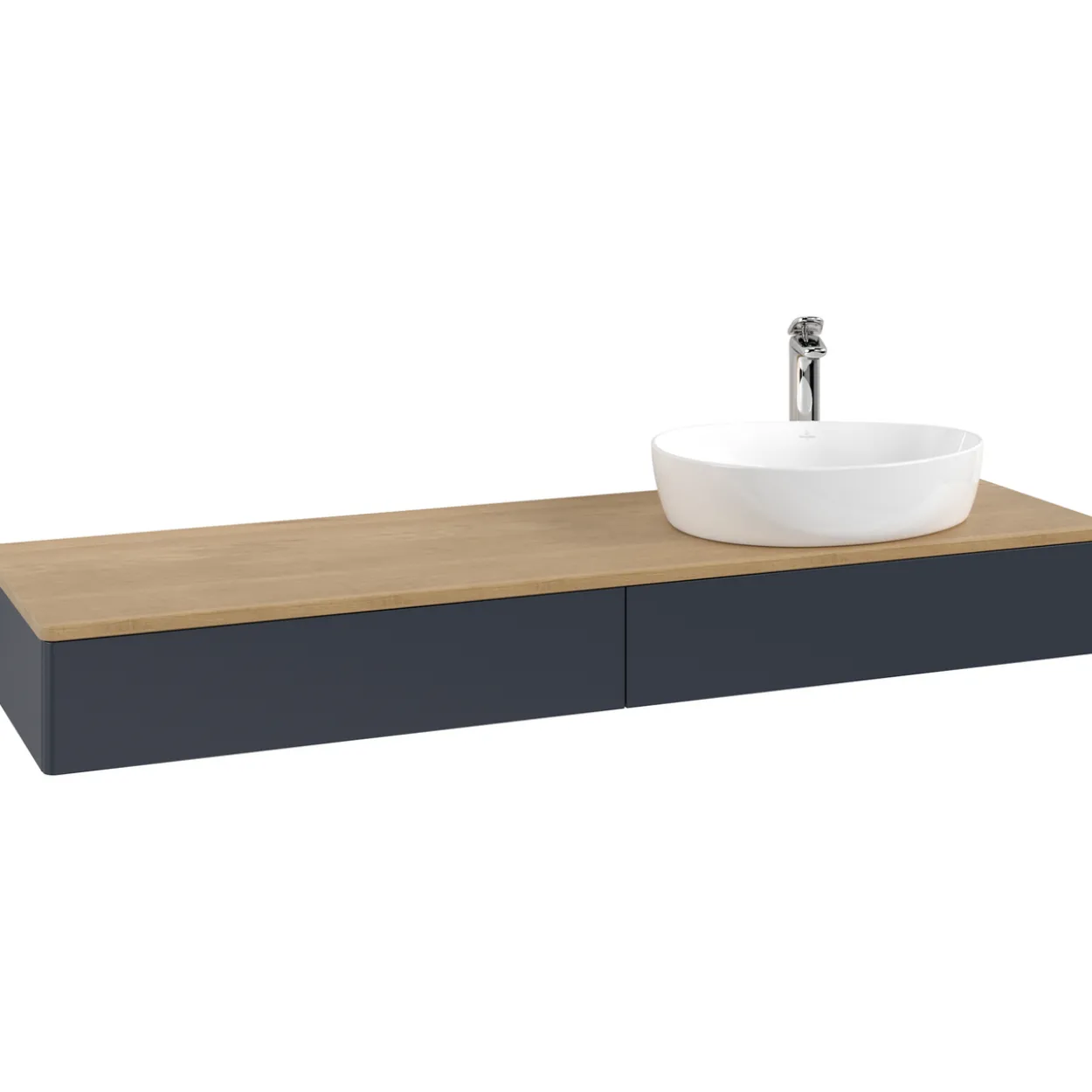 V&b antao servantskap 2 skuffer glatt 1600x190x500 høyre m/kranhull blå/eik