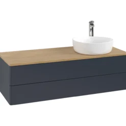 V&b antao servantskap 2 skuffer glatt 1200x360x500 høyre m/kranhull blå/eik