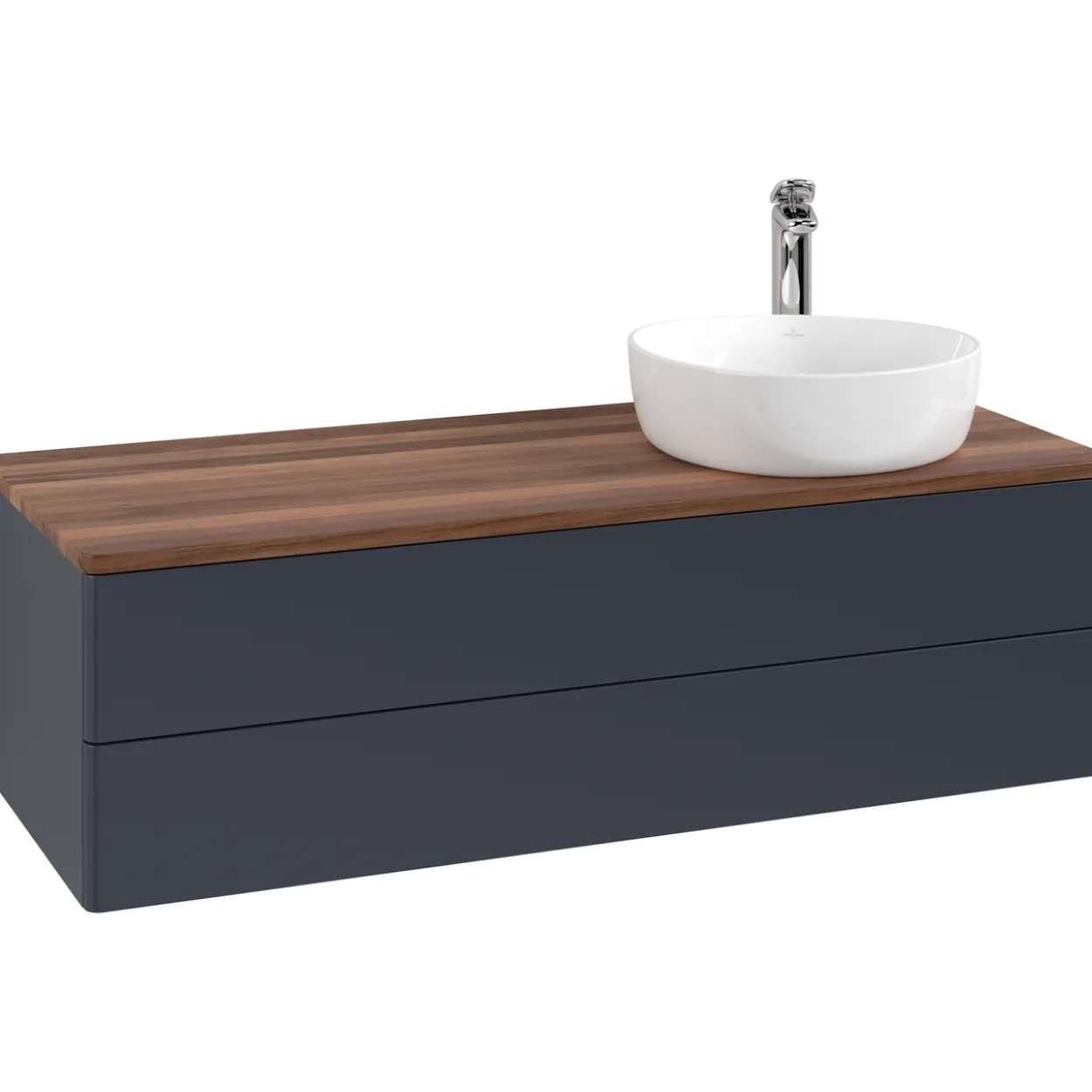 V&b antao servantskap 2 skuffer glatt 1200x360x500 høyre m/kranhull blå/valnøtt