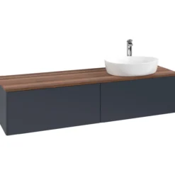 V&b antao servantskap 2 skuffer glatt 1600x360x500 høyre m/kranhull blå/valnøtt