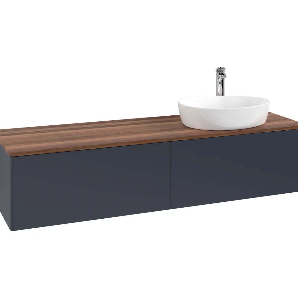 V&b antao servantskap 2 skuffer glatt 1600x360x500 høyre m/kranhull blå/valnøtt