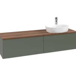 V&b antao servantskap 2 skuffer glatt 1600x360x500 høyre m/kranhull grønn/valnøtt