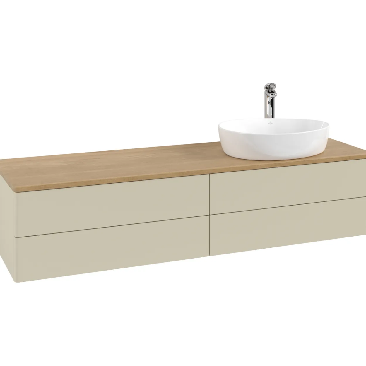 V&b antao servantskap 4 skuffer glatt 1600x360x500 høyre m/kranhull silkegrå/eik