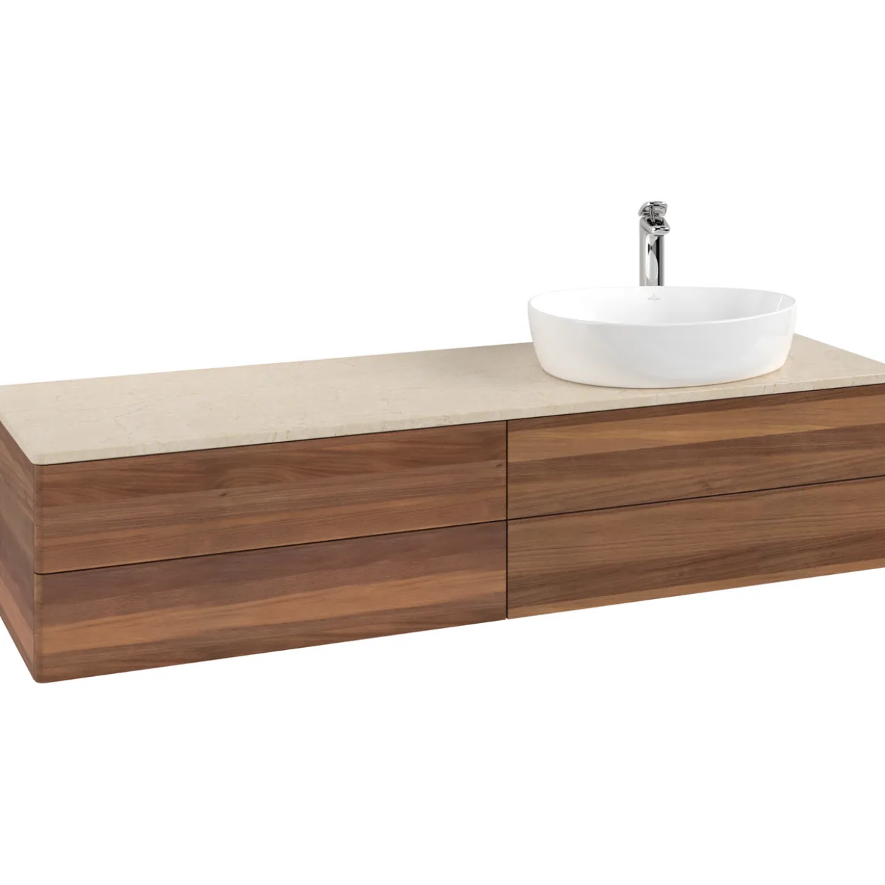 V&b antao servantskap 4 skuffer glatt 1600x360x500 høyre m/kranhull valnøtt/créme