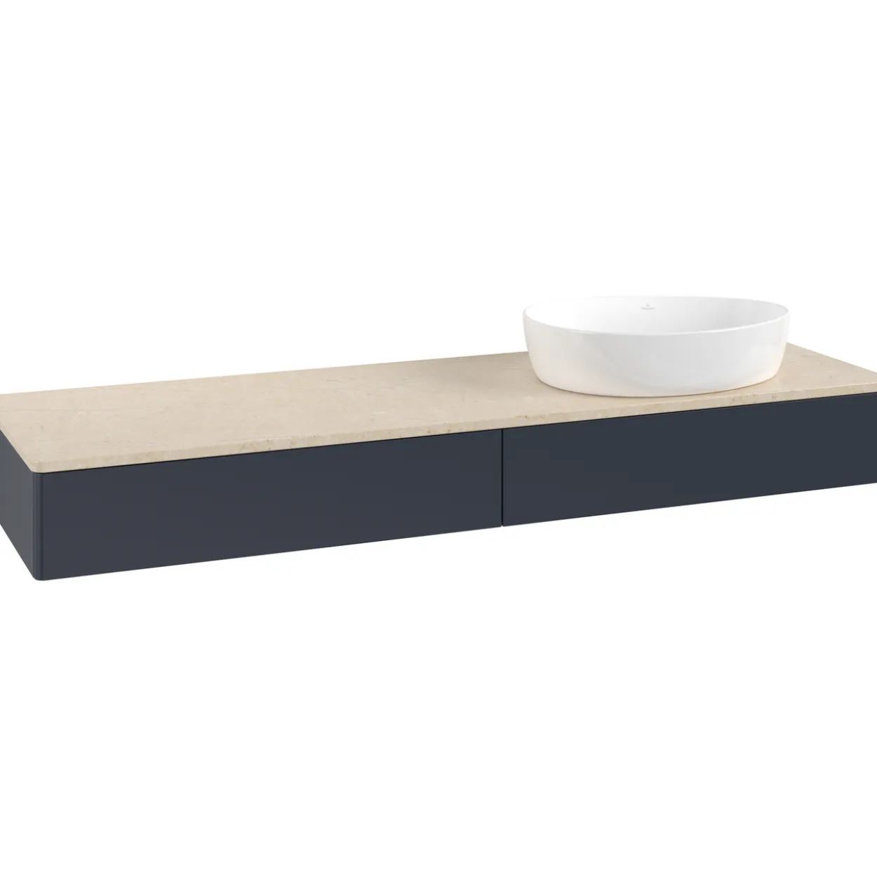 V&b antao servantskap 2 skuffer glatt 1600x190x500 høyre u/kranhull blå/créme