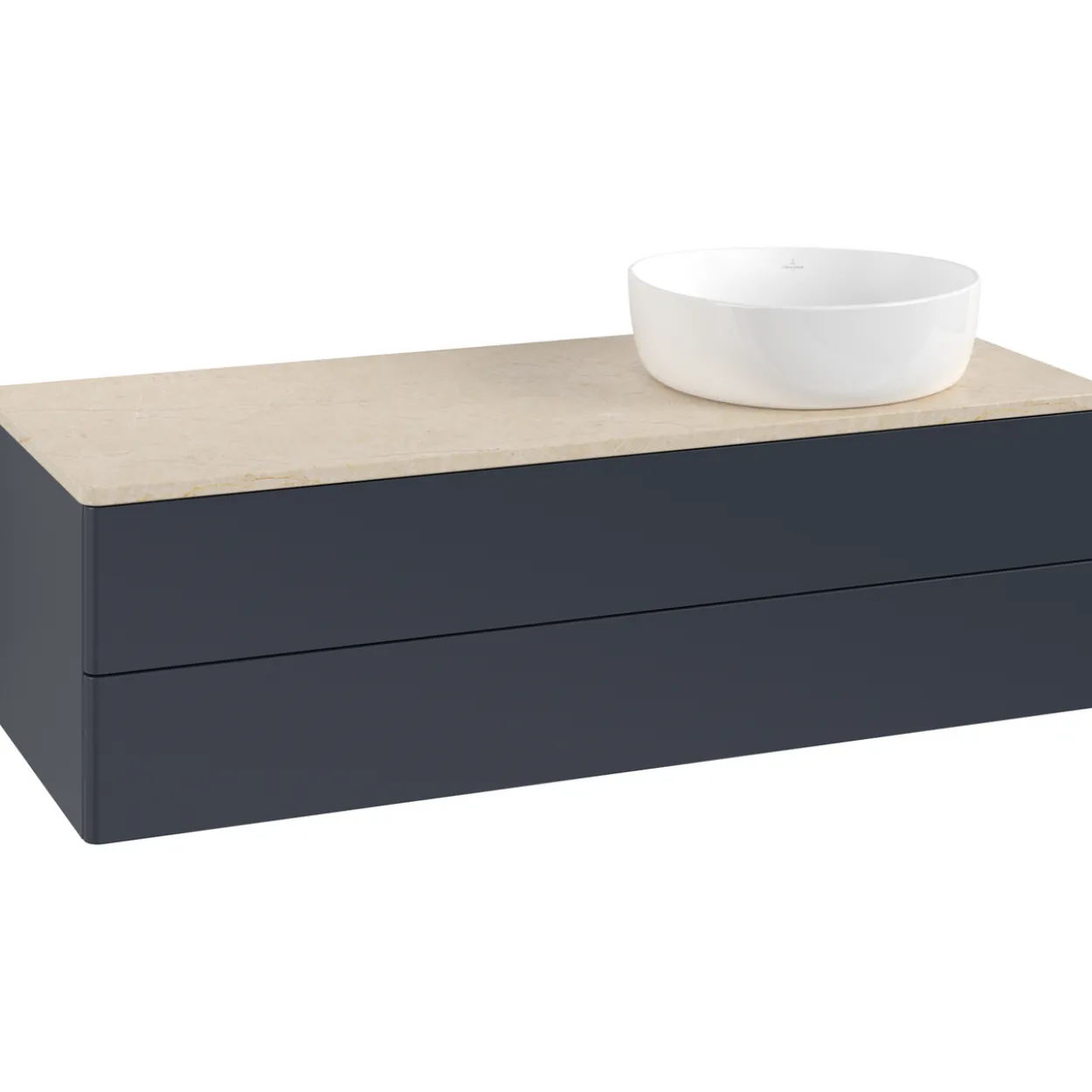 V&b antao servantskap 2 skuffer glatt 1200x360x500 høyre u/kranhull blå/créme