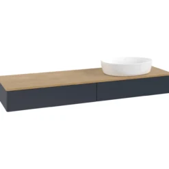 V&b antao servantskap 2 skuffer glatt 1600x190x500 høyre u/kranhull blå/eik