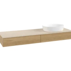 V&b antao servantskap 2 skuffer glatt 1600x190x500 høyre u/kranhull eik/créme