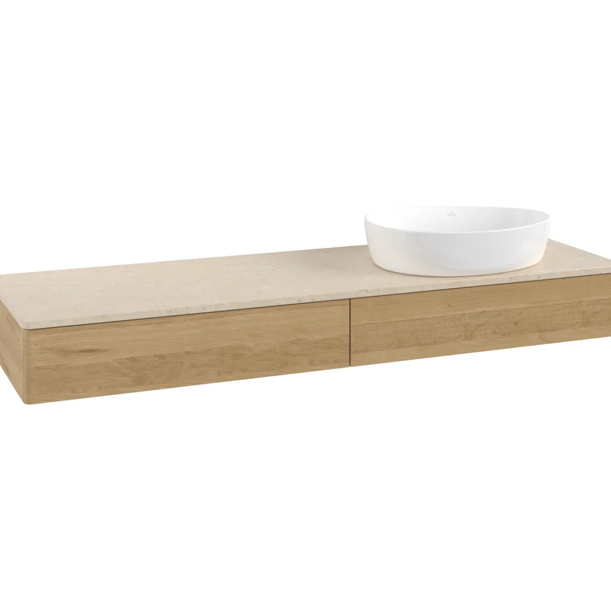 V&b antao servantskap 2 skuffer glatt 1600x190x500 høyre u/kranhull eik/créme