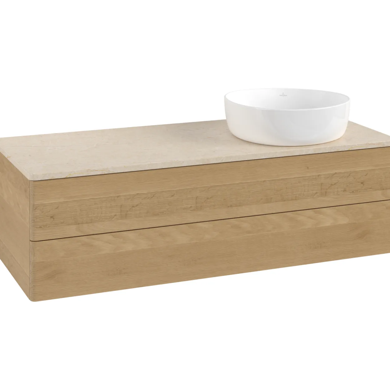 V&b antao servantskap 2 skuffer glatt 1200x360x500 høyre u/kranhull eik/créme
