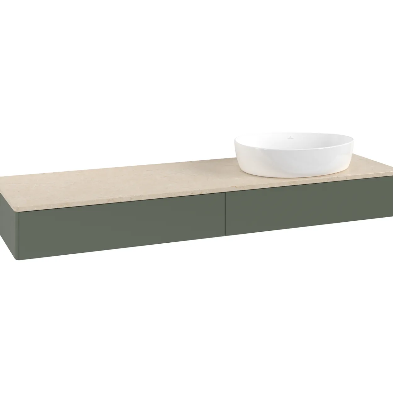 V&b antao servantskap 2 skuffer glatt 1600x190x500 høyre u/kranhull grønn/créme