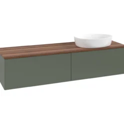 V&b antao servantskap 2 skuffer glatt 1600x360x500 høyre u/kranhull grønn/valnøtt