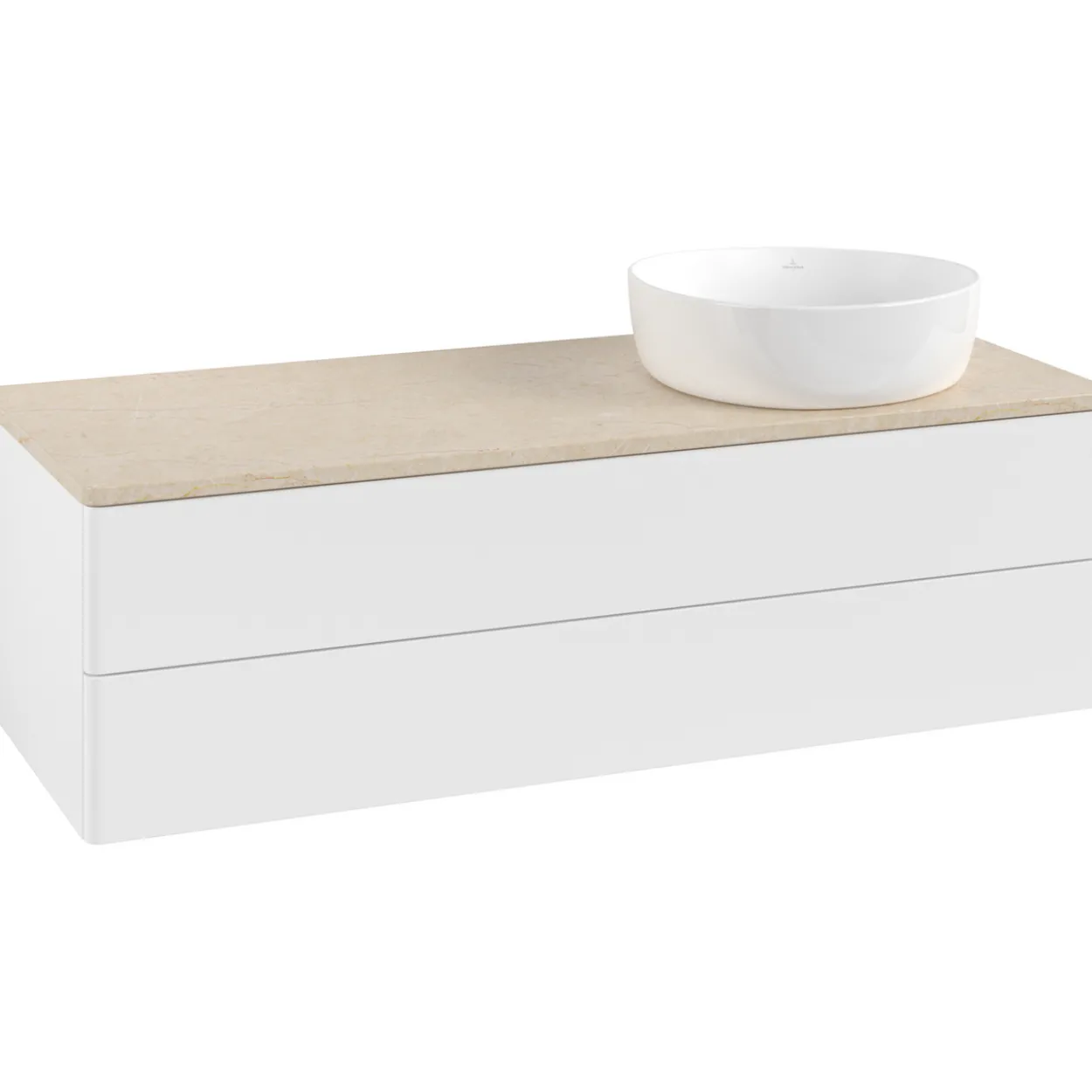 V&b antao servantskap 2 skuffer glatt 1200x360x500 høyre u/kranhull matt hvit/créme