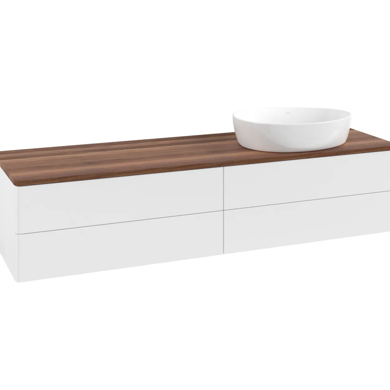 V&b antao servantskap 4 skuffer glatt 1600x360x500 høyre u/kranhull matt hvit/valnøtt