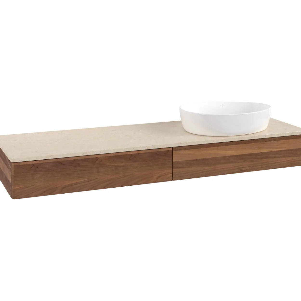 V&b antao servantskap 2 skuffer glatt 1600x190x500 høyre u/kranhull valnøtt/créme