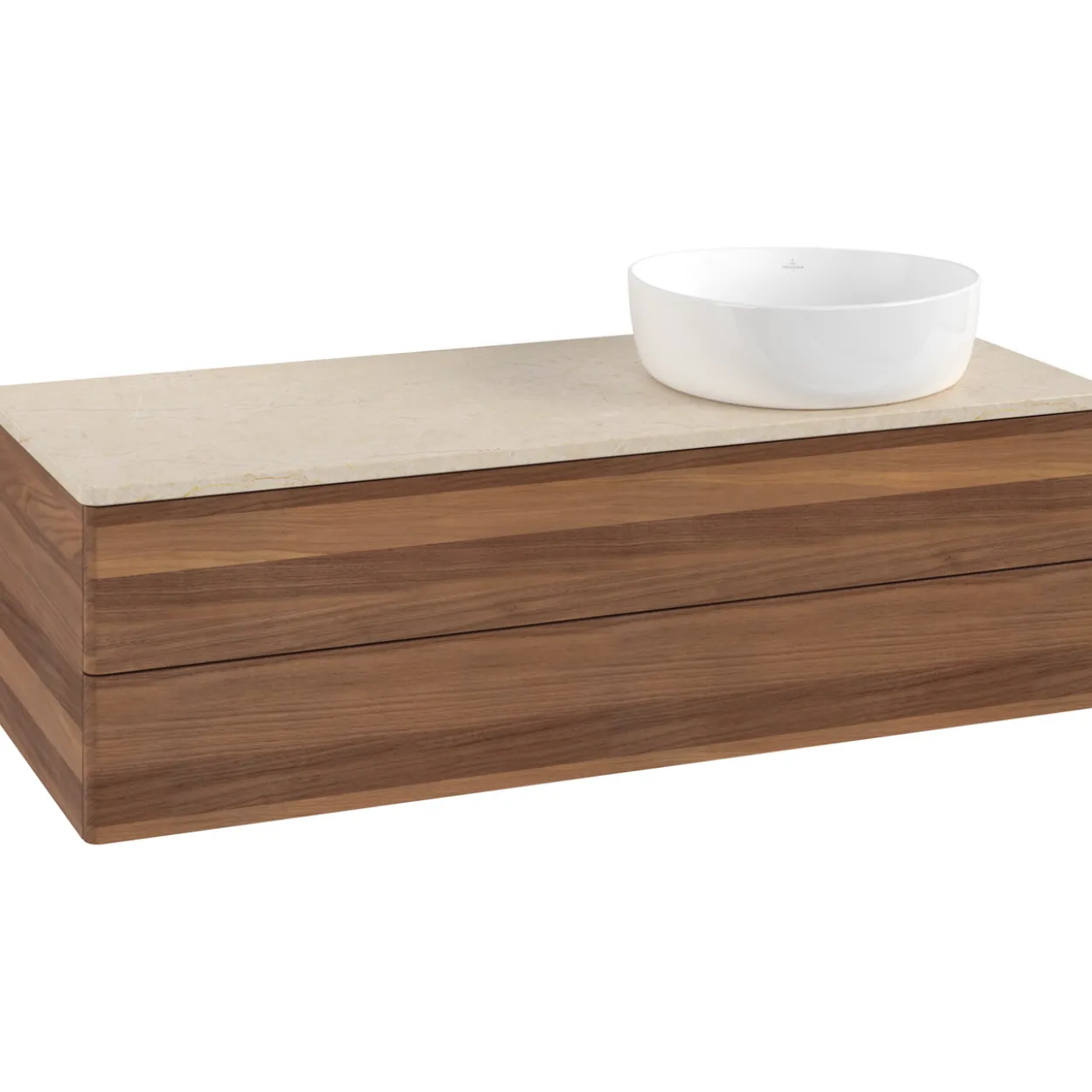 V&b antao servantskap 2 skuffer glatt 1200x360x500 høyre u/kranhull valnøtt/créme