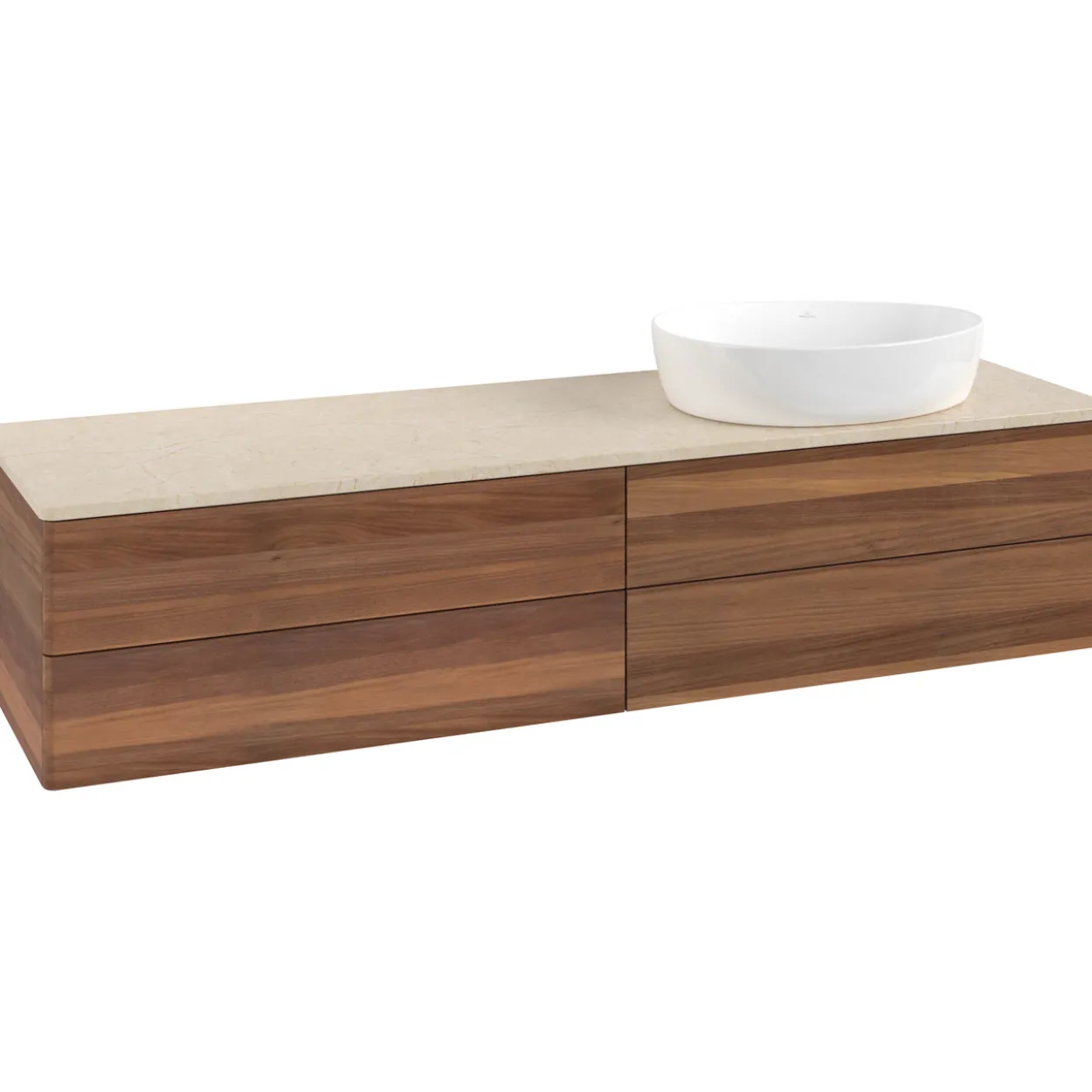V&b antao servantskap 4 skuffer glatt 1600x360x500 høyre u/kranhull valnøtt/créme