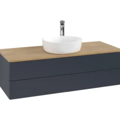 V&b antao servantskap 2 skuffer glatt 1200x360x500 m/kranhull blå/eik