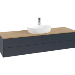 V&b antao servantskap 4 skuffer glatt 1600x360x500 m/kranhull blå/eik