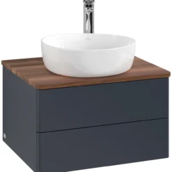 V&b antao servantskap 2 skuffer glatt 600x360x500 m/kranhull blå/valnøtt