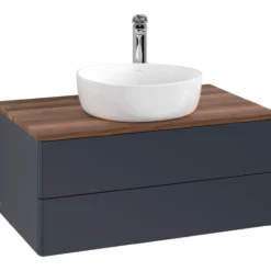 V&b antao servantskap 2 skuffer glatt 800x360x500 m/kranhull blå/valnøtt