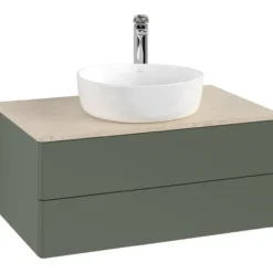 V&b antao servantskap 2 skuffer glatt 800x360x500 m/kranhull grønn/créme