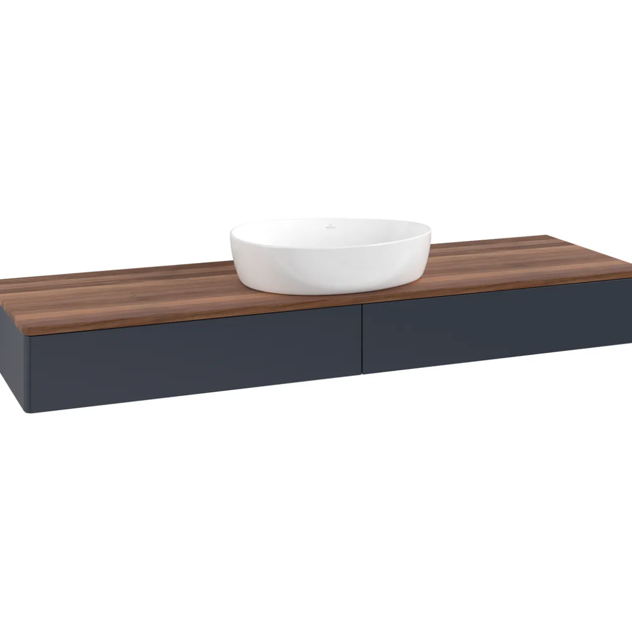 V&b antao servantskap 2 skuffer glatt 1600x190x500 u/kranhull blå/valnøtt