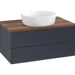 V&b antao servantskap 2 skuffer glatt 800x360x500 u/kranhull blå/valnøtt