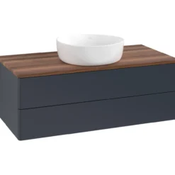 V&b antao servantskap 2 skuffer glatt 1000x360x500 u/kranhull blå/valnøtt