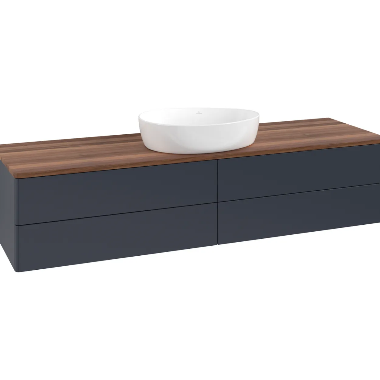 V&b antao servantskap 4 skuffer glatt 1600x360x500 u/kranhull blå/valnøtt